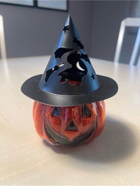 Halloween Jack-O'-Lantern Candle with Witch Hat - Orange & Black